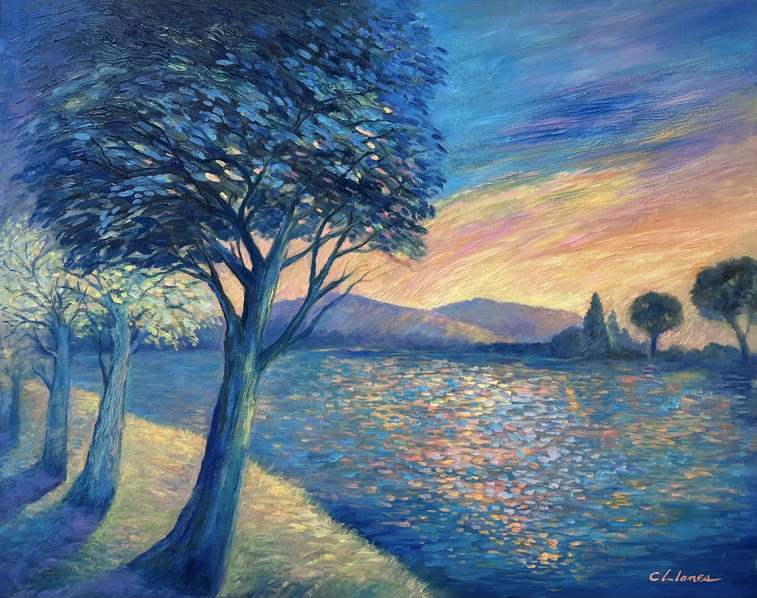 Light on Lake Ellen Wilson GNP 36 x 96 oil on canvas Mary Edna Fraser 2019